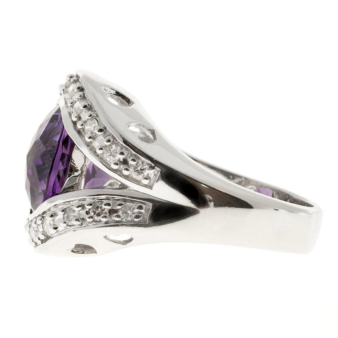 Vintage Estate 4.50ct Oval Amethyst .38ct Diamond 14k White Gold Ring – image 6