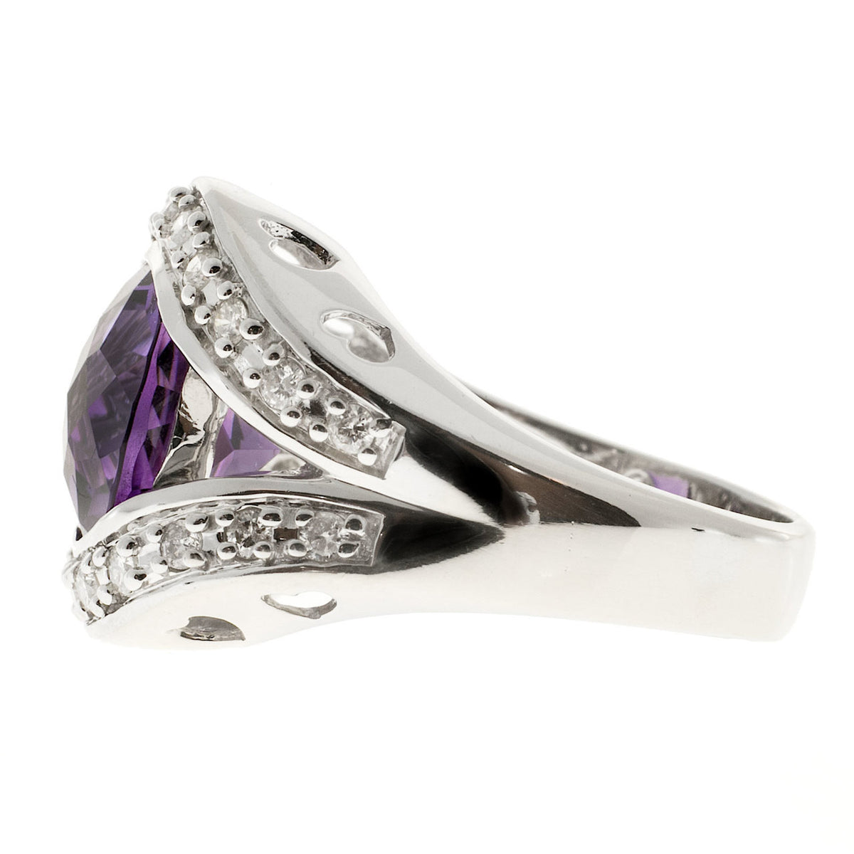 Vintage Estate 4.50ct Oval Amethyst .38ct Diamond 14k White Gold Ring – image 6
