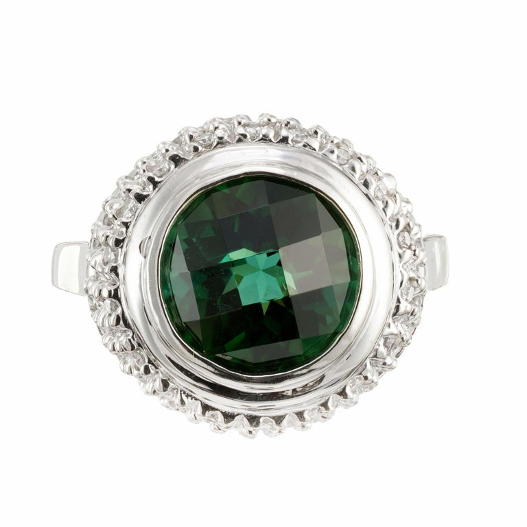 3.00 Carat Round Green Tourmaline Diamond Gold Ring – image 2