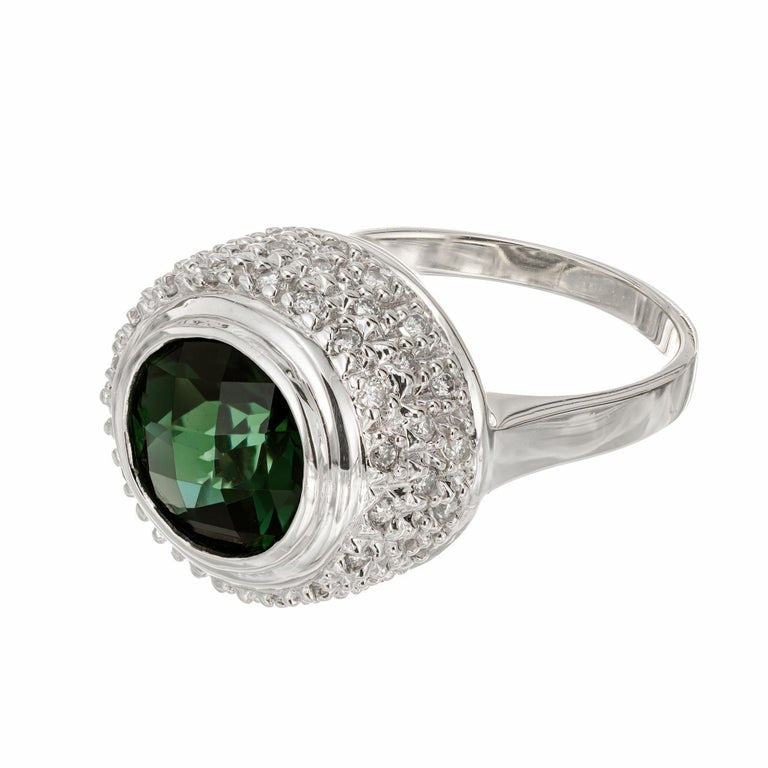 3.00 Carat Round Green Tourmaline Diamond Gold Ring – image 3