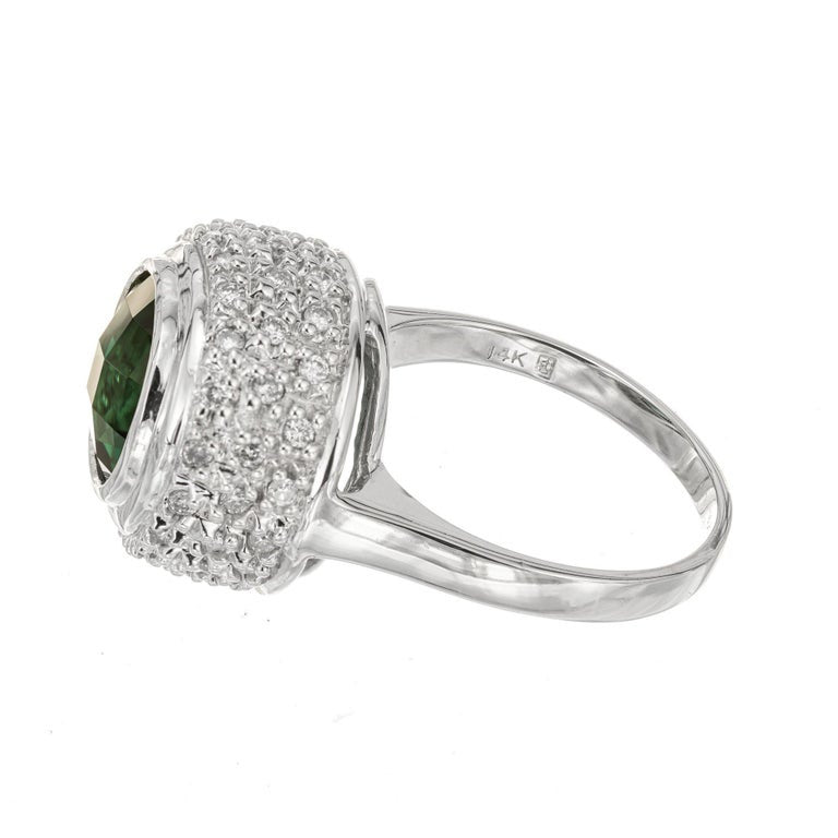 3.00 Carat Round Green Tourmaline Diamond Gold Ring – image 6