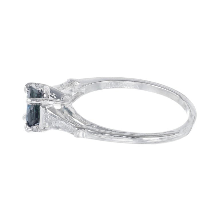 1.00 Carat Round Sapphire Baguette Diamond Three-Stone Platinum Engagement Ring – image 7
