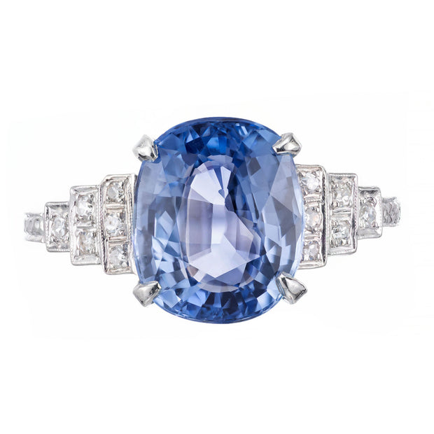 GIA Certified Art Deco 4.51 Carat Sapphire Diamond Platinum Engagement Ring