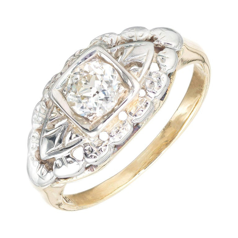EGL Certified .47 Carat Diamond White Yellow Gold Engagement Ring