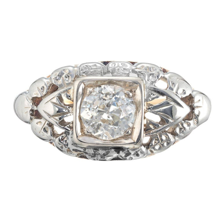 EGL Certified .47 Carat Diamond White Yellow Gold Engagement Ring – image 2