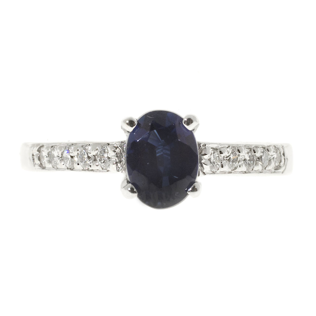 Vintage 1.04ct Oval Bright Royal Blue Sapphire .22ct 18k White Gold Ring – image 11