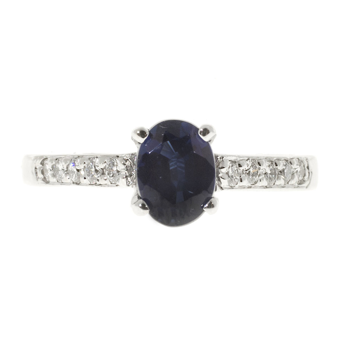 Vintage 1.04ct Oval Bright Royal Blue Sapphire .22ct 18k White Gold Ring – image 11