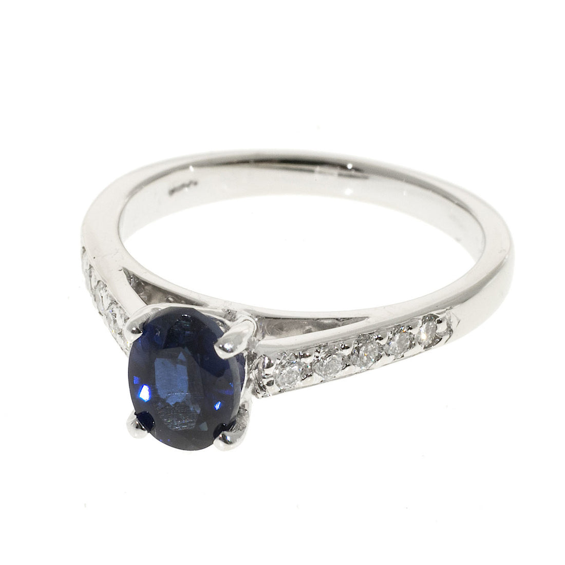 Vintage 1.04ct Oval Bright Royal Blue Sapphire .22ct 18k White Gold Ring – image 5