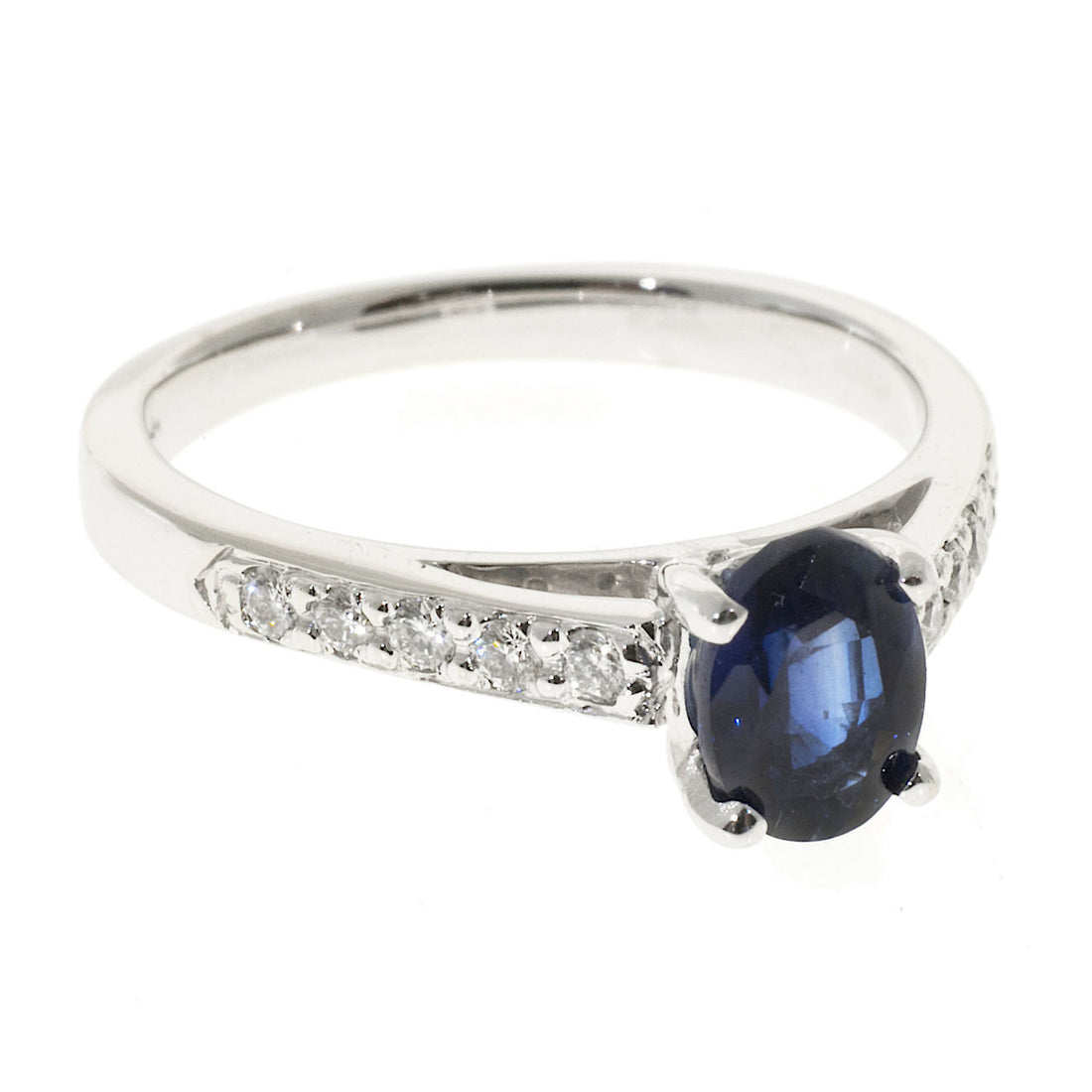 Vintage 1.04ct Oval Bright Royal Blue Sapphire .22ct 18k White Gold Ring – image 6