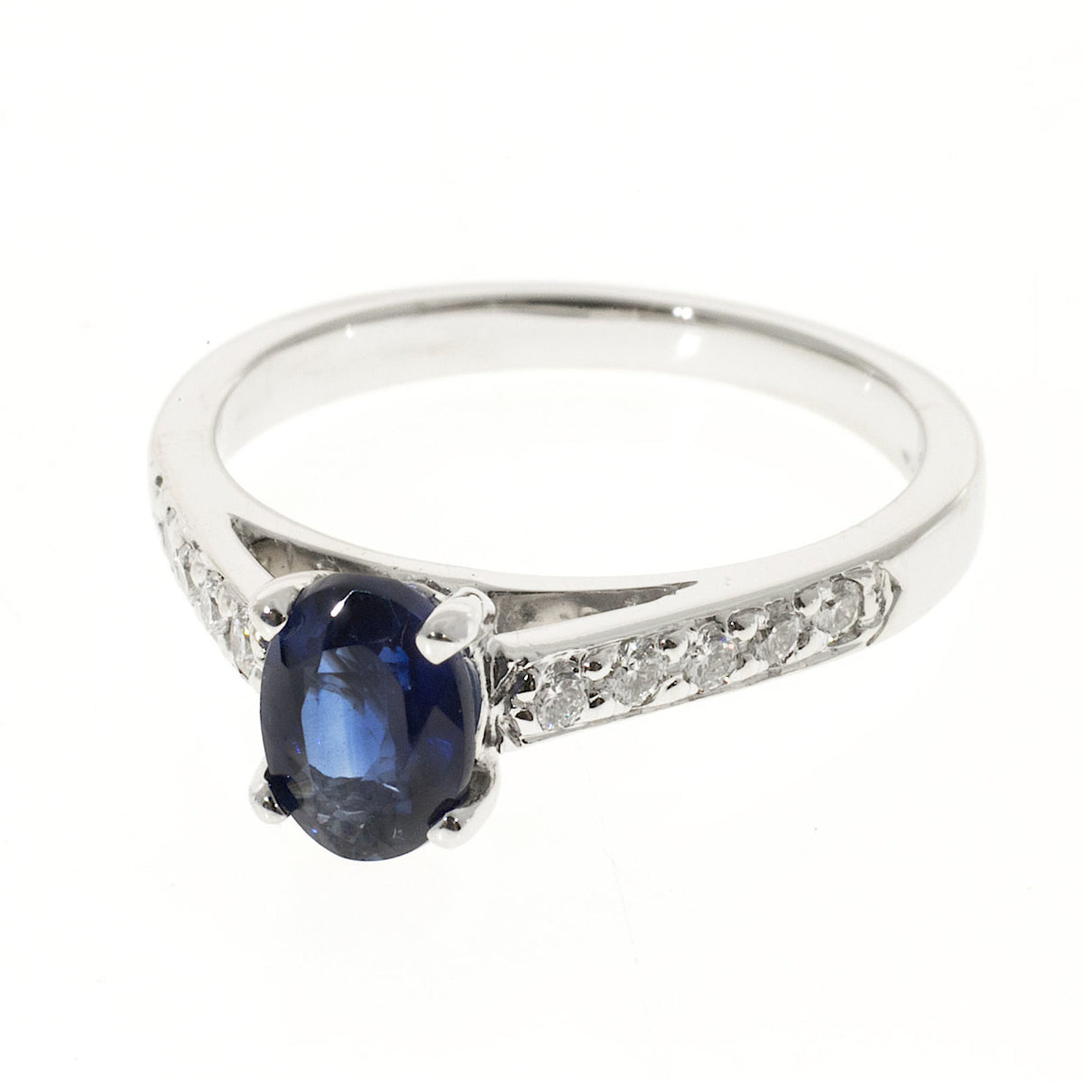 Vintage 1.04ct Oval Bright Royal Blue Sapphire .22ct 18k White Gold Ring – image 7
