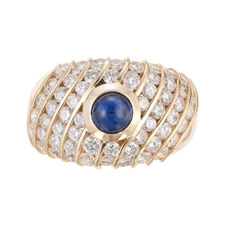 Vintage Estate 1.92ct Diamond 18k Yellow Gold Cabochon .94ct Sapphire Ring