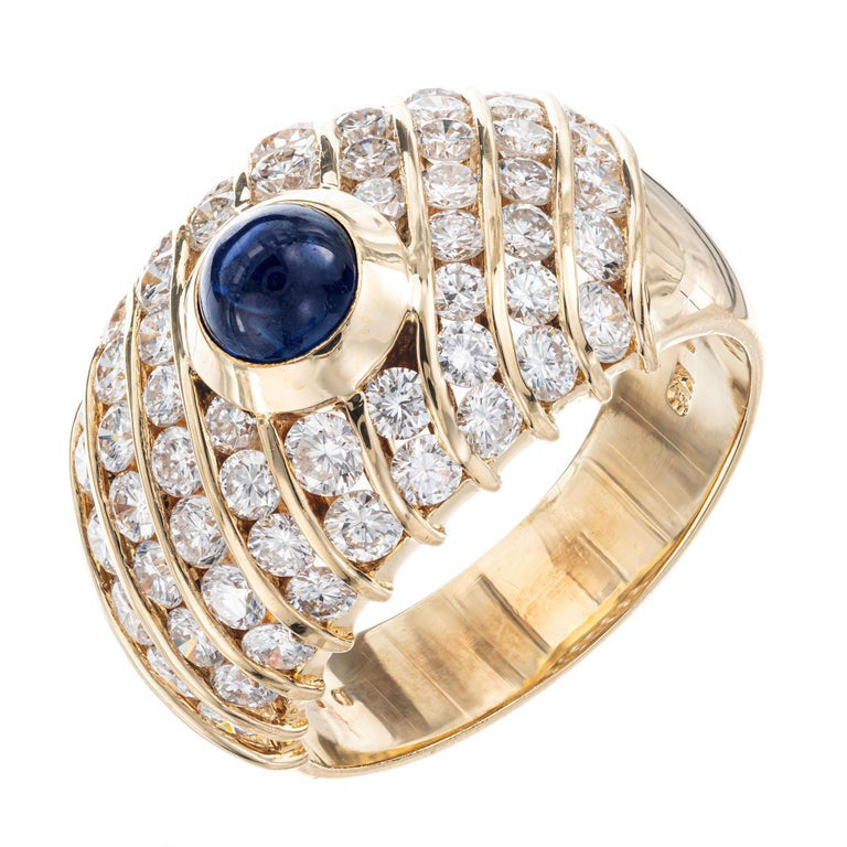 Vintage Estate 1.92ct Diamond 18k Yellow Gold Cabochon .94ct Sapphire Ring – image 2
