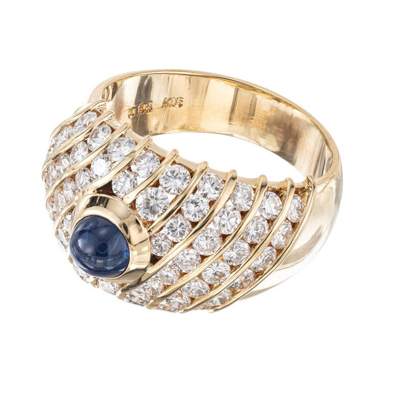 Vintage Estate 1.92ct Diamond 18k Yellow Gold Cabochon .94ct Sapphire Ring – image 4