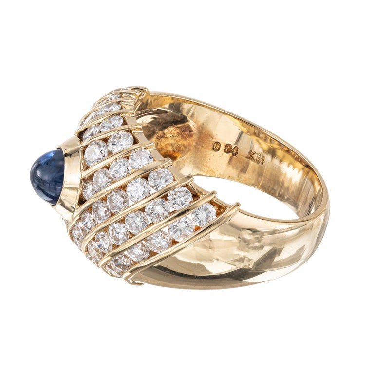 Vintage Estate 1.92ct Diamond 18k Yellow Gold Cabochon .94ct Sapphire Ring – image 5