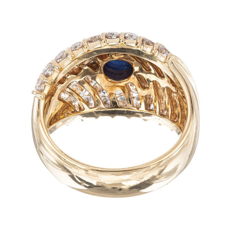 Vintage Estate 1.92ct Diamond 18k Yellow Gold Cabochon .94ct Sapphire Ring – image 6