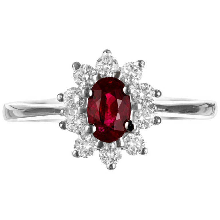 .55ct Oval Bright Red Ruby .33ct Diamond Halo 14k White Gold Ring – image 2