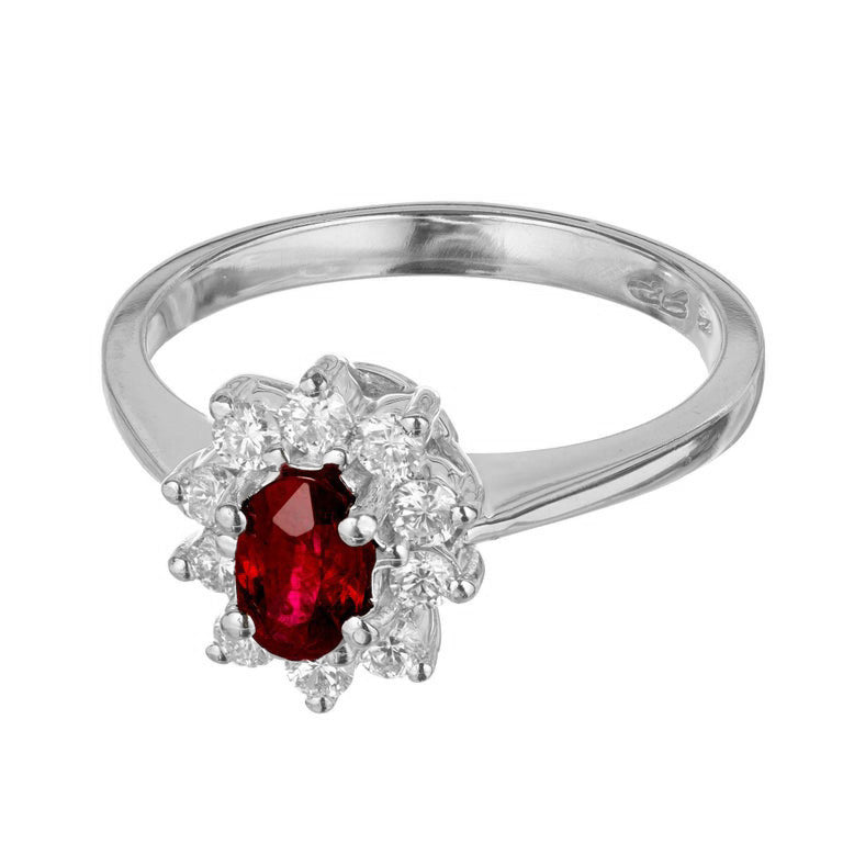 .55ct Oval Bright Red Ruby .33ct Diamond Halo 14k White Gold Ring – image 7