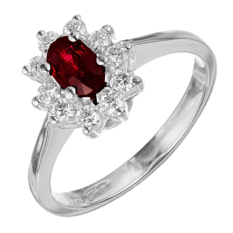.55ct Oval Bright Red Ruby .33ct Diamond Halo 14k White Gold Ring