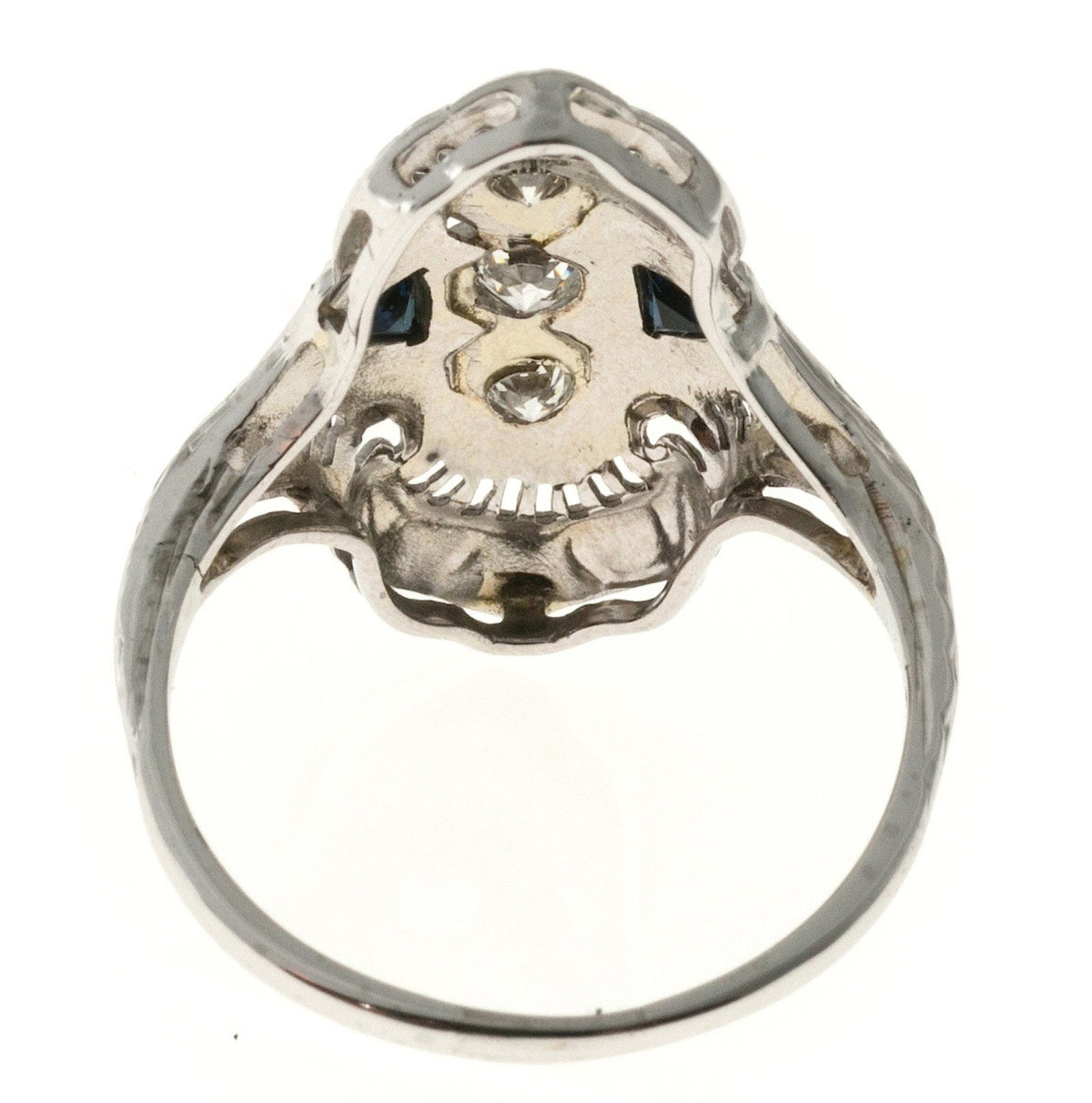 Vintage Estate Art Deco 1940 Filigree Ring .18ct Diamond Triangle Sapphire 18k – image 5