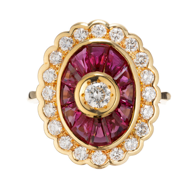 Vintage .60ct Ideal Diamonds 18k Yellow Gold 1.10ct Ruby Baguette Ring
