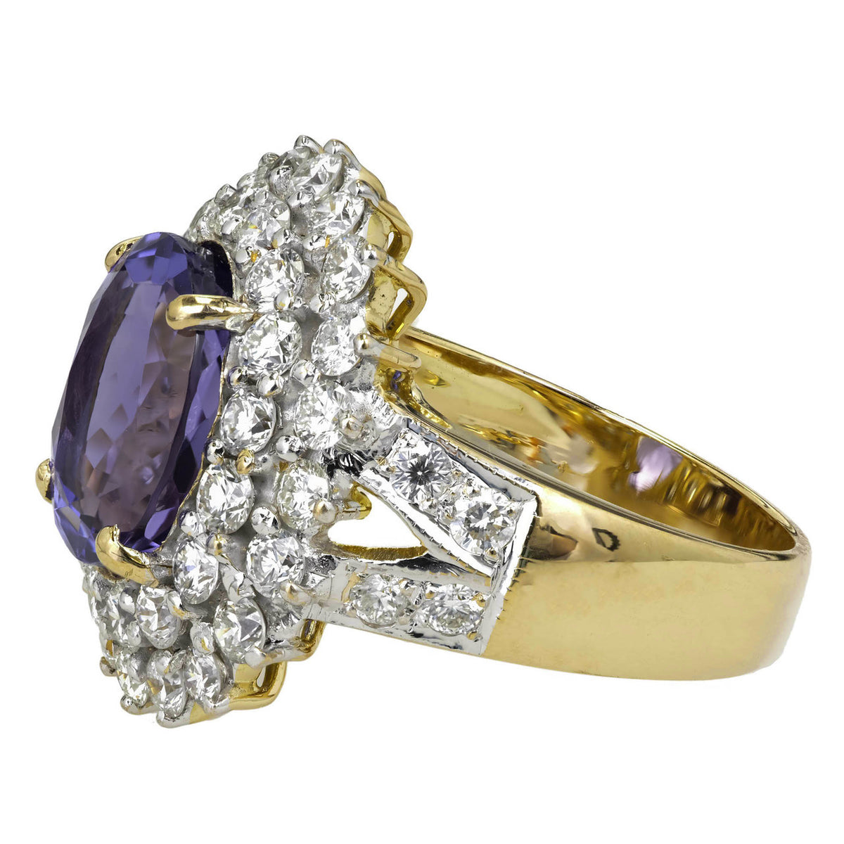 5.17 Carat Oval Purple Blue Tanzanite Diamond Halo Gold Cluster Cocktail Ring – image 2