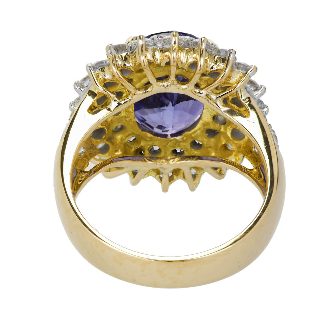 5.17 Carat Oval Purple Blue Tanzanite Diamond Halo Gold Cluster Cocktail Ring – image 3