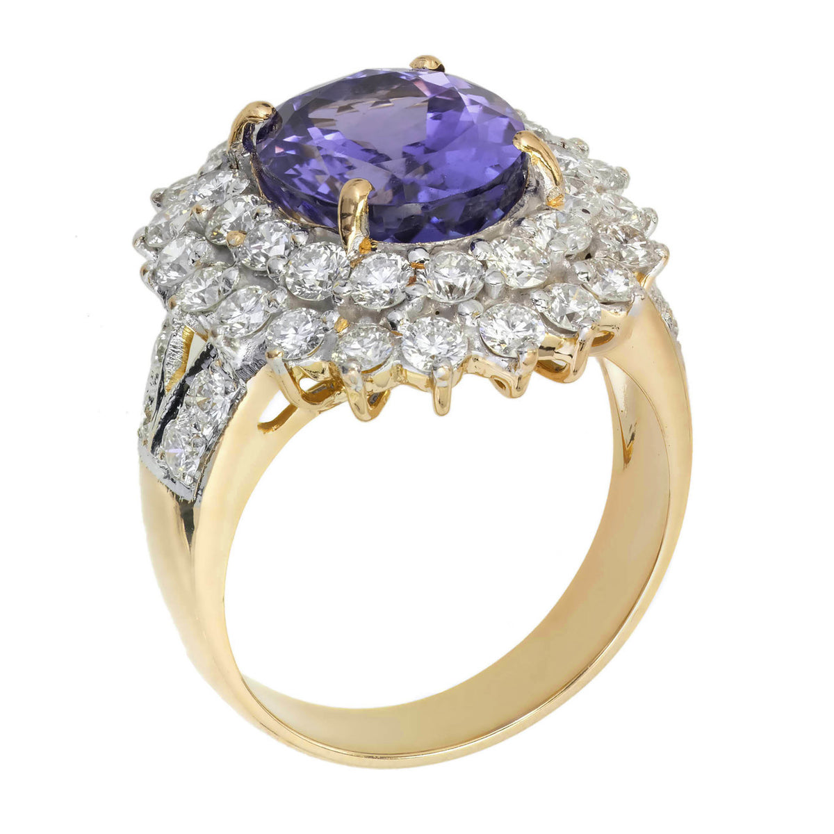 5.17 Carat Oval Purple Blue Tanzanite Diamond Halo Gold Cluster Cocktail Ring – image 5