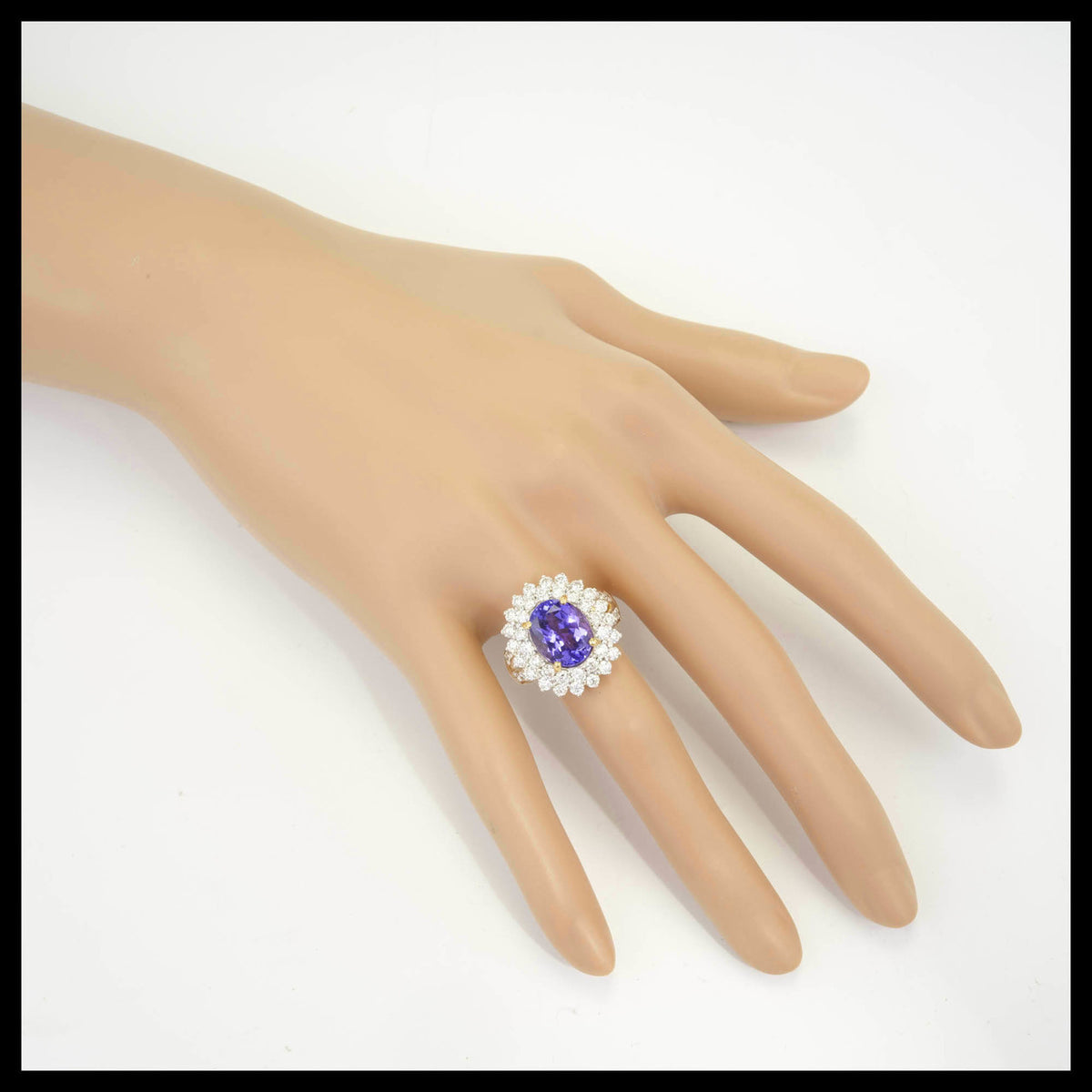 5.17 Carat Oval Purple Blue Tanzanite Diamond Halo Gold Cluster Cocktail Ring – image 6