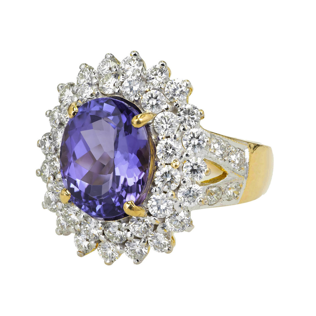 5.17 Carat Oval Purple Blue Tanzanite Diamond Halo Gold Cluster Cocktail Ring – image 7