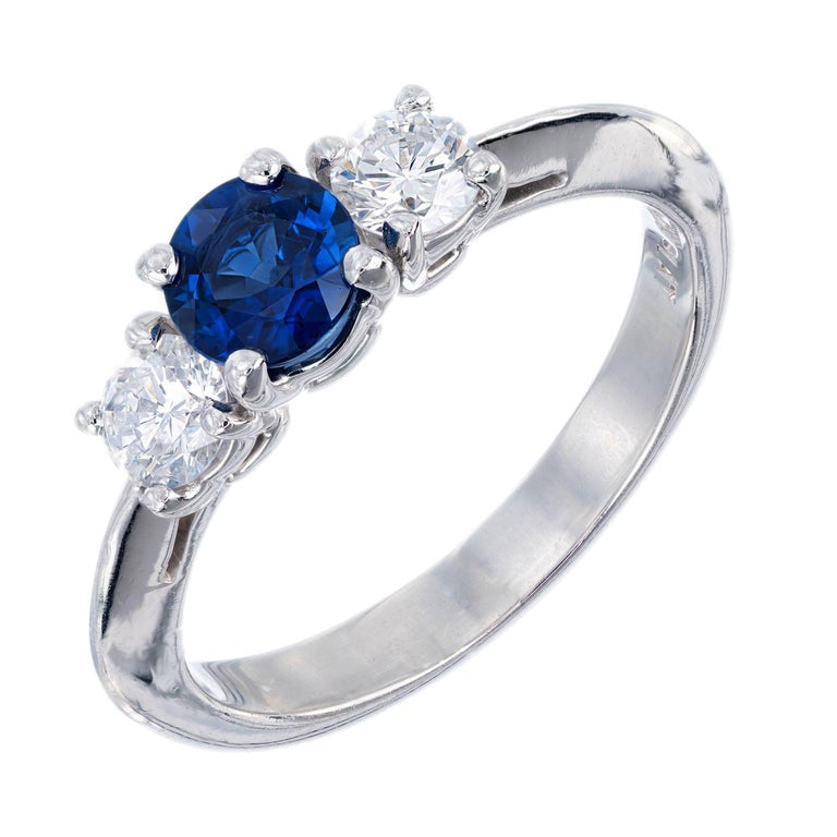 GIA Certified .65 Carat Sapphire Diamond Three-Stone Engagement Ring – image 2