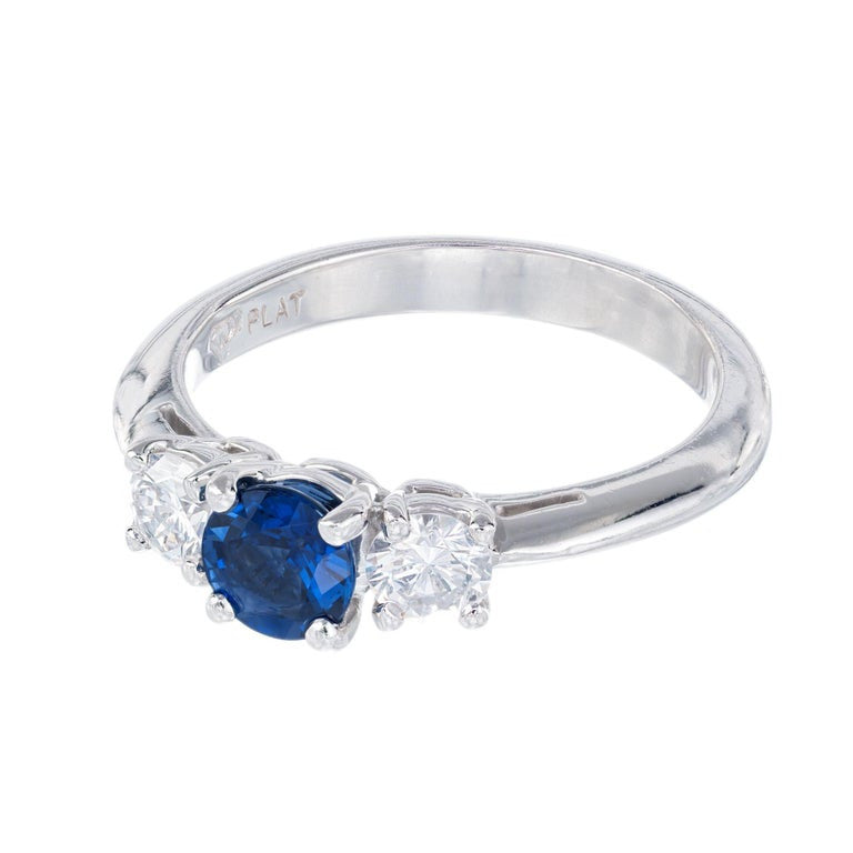 GIA Certified .65 Carat Sapphire Diamond Three-Stone Engagement Ring – image 3