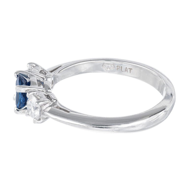 GIA Certified .65 Carat Sapphire Diamond Three-Stone Engagement Ring – image 4
