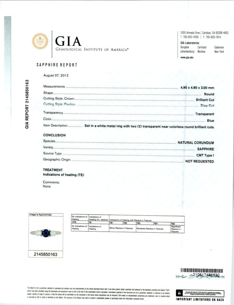 GIA Certified .65 Carat Sapphire Diamond Three-Stone Engagement Ring – image 7
