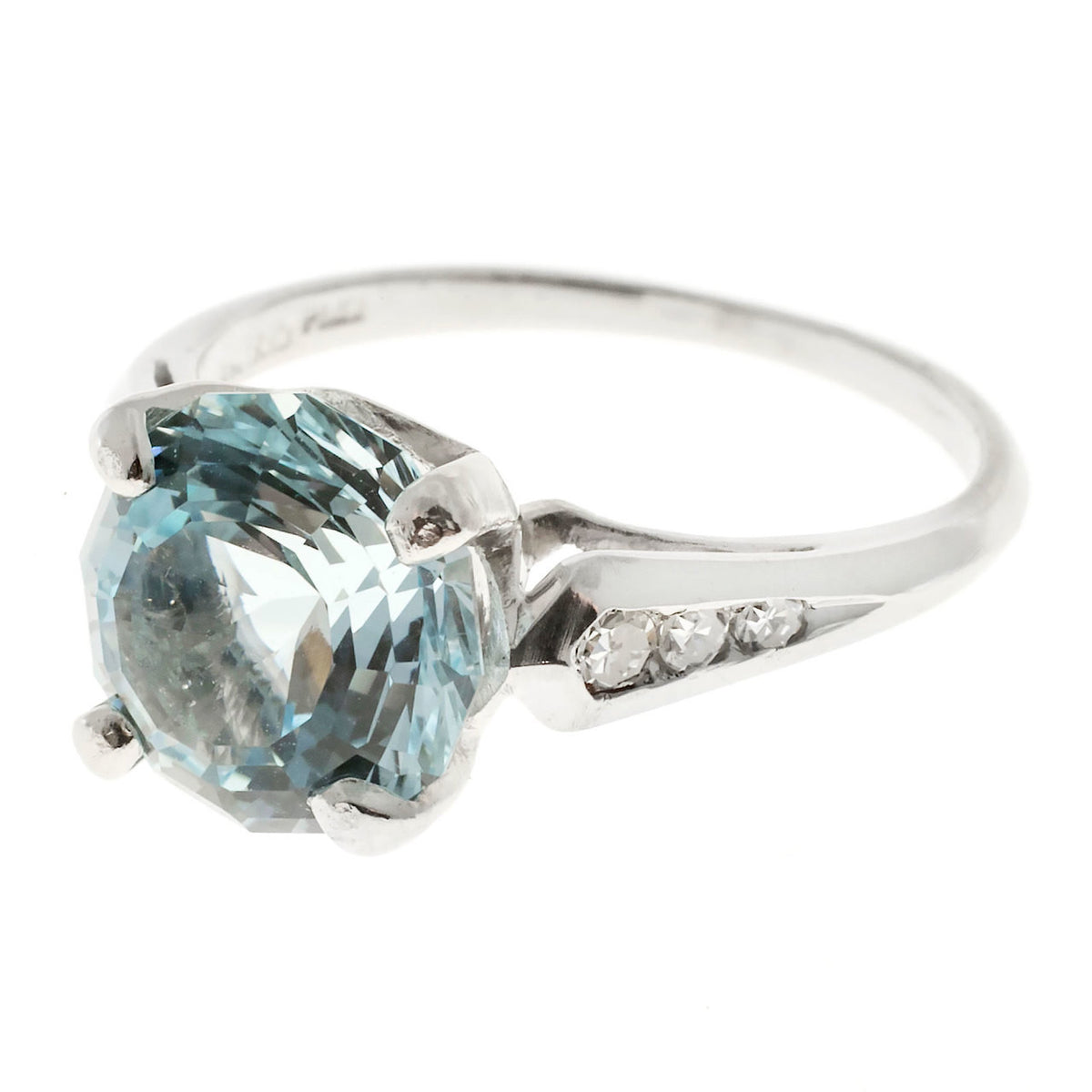 Vintage Antique Platinum Ring F + F Felger Art Deco 2.12ct Natural Aqua Diamond – image 4