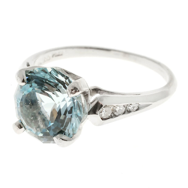 Vintage Antique Platinum Ring F + F Felger Art Deco 2.12ct Natural Aqua Diamond