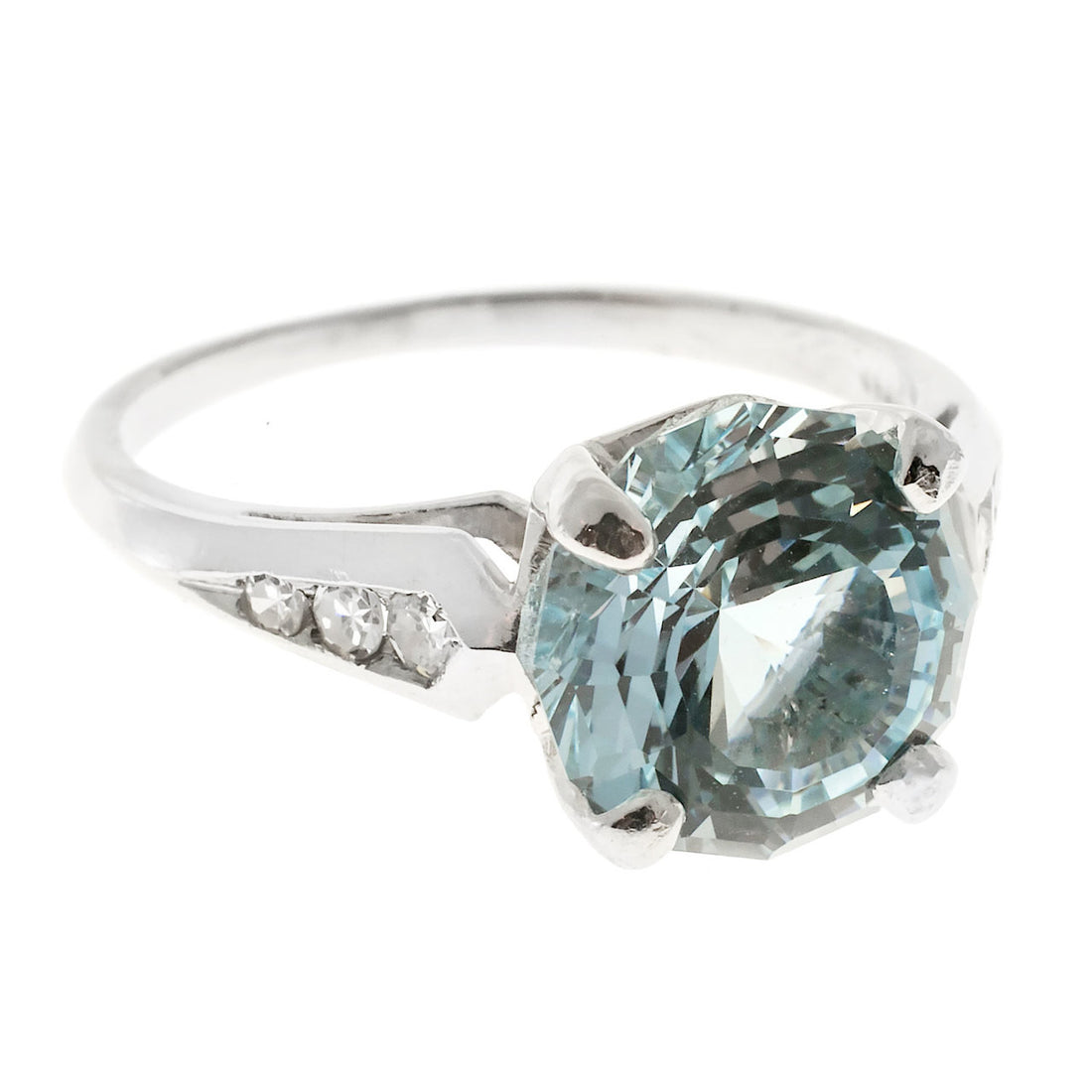 Vintage Antique Platinum Ring F + F Felger Art Deco 2.12ct Natural Aqua Diamond – image 5