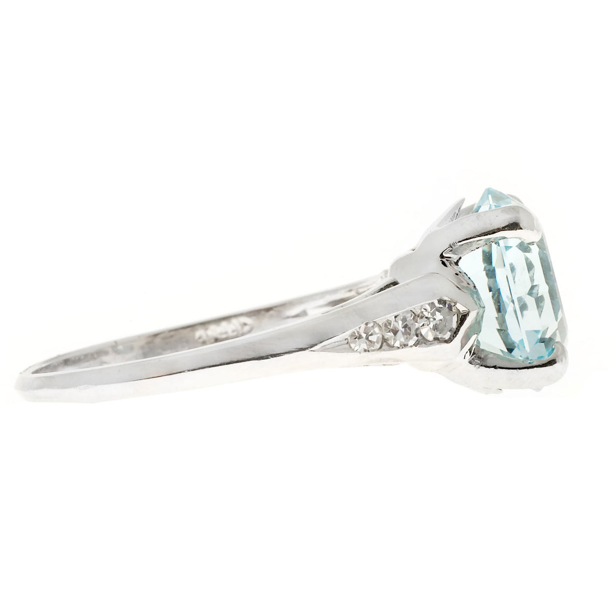 Vintage Antique Platinum Ring F + F Felger Art Deco 2.12ct Natural Aqua Diamond – image 7
