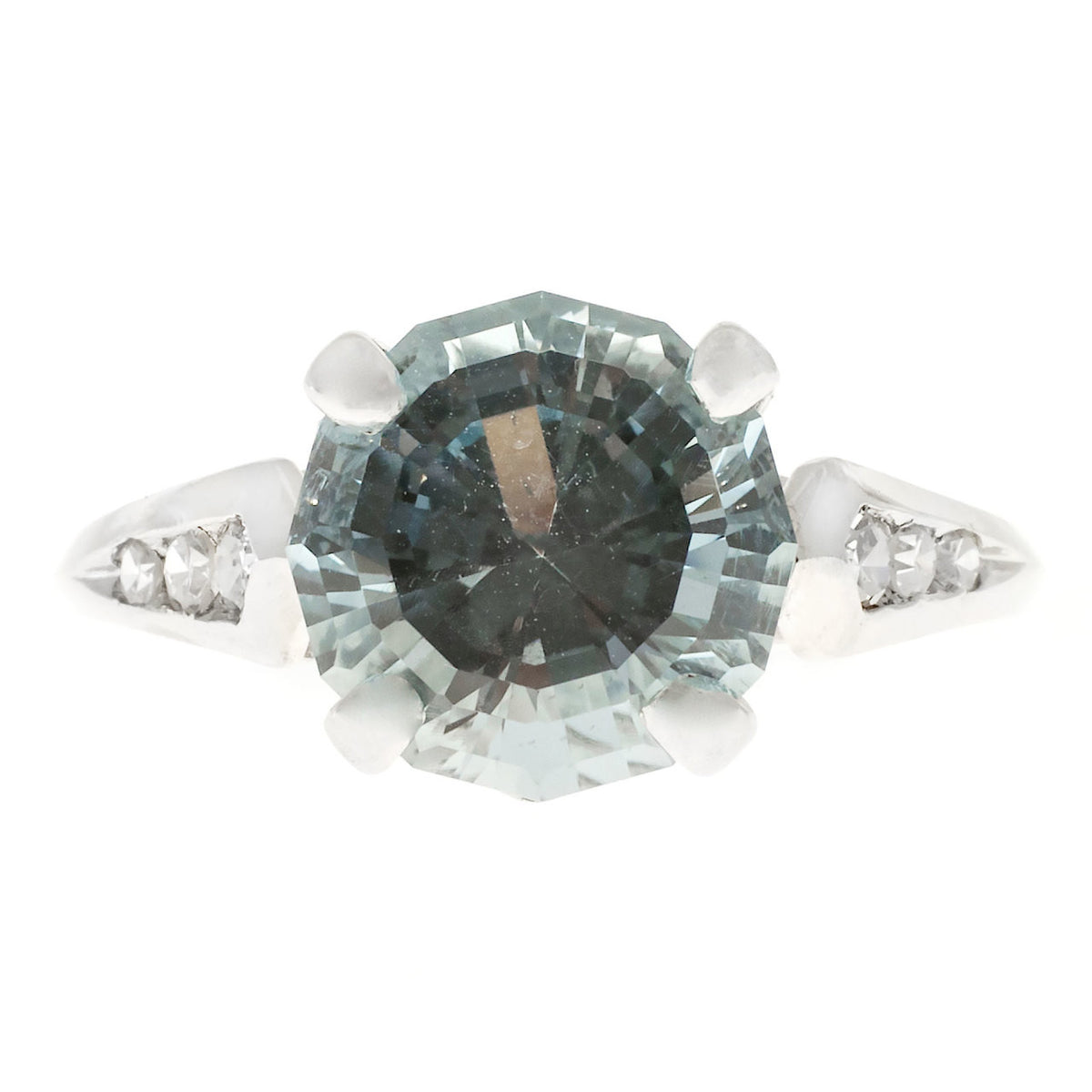 Vintage Antique Platinum Ring F + F Felger Art Deco 2.12ct Natural Aqua Diamond – image 8