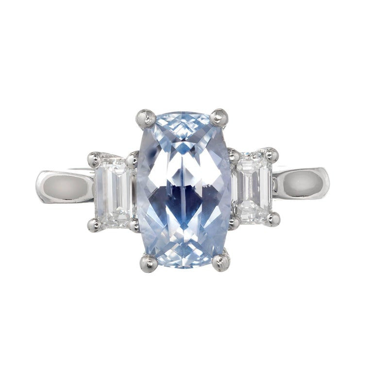 GIA 2.79 Carat Natural Sapphire Diamond Three-Stone Platinum Engagement Ring – image 2