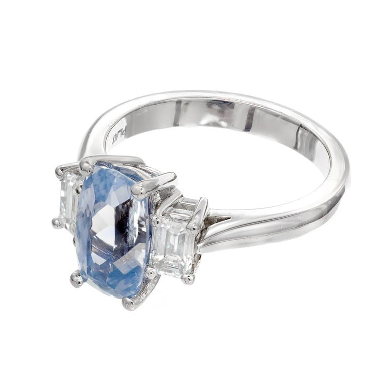 GIA 2.79 Carat Natural Sapphire Diamond Three-Stone Platinum Engagement Ring – image 3