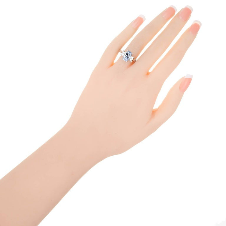 GIA 2.79 Carat Natural Sapphire Diamond Three-Stone Platinum Engagement Ring – image 4