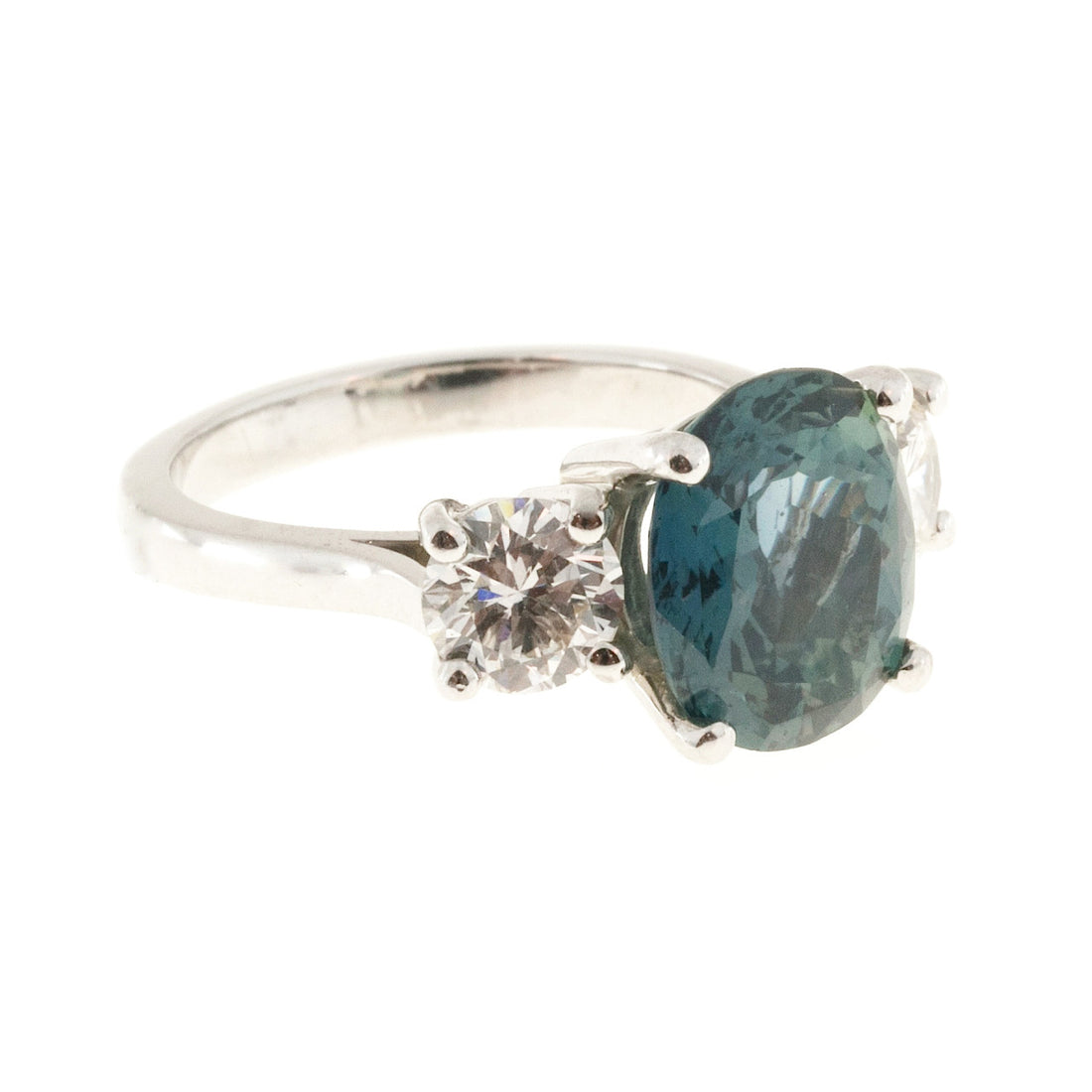 Peter Suchy Blue Green Sapphire Platinum Diamond Engagement Ring – image 2