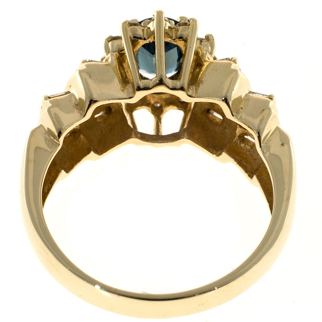 Vintage 1.00ct Oval Blue Sapphire Round Baguette Diamond Cluster Ring – image 3