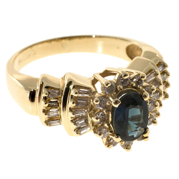 Vintage 1.00ct Oval Blue Sapphire Round Baguette Diamond Cluster Ring