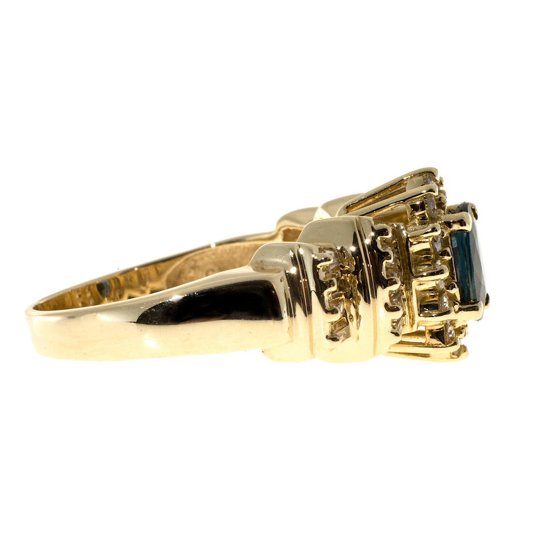 Vintage 1.00ct Oval Blue Sapphire Round Baguette Diamond Cluster Ring – image 7