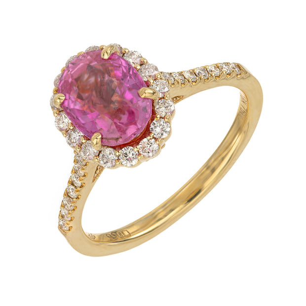 GIA Certified 2.41 Carat Pink Sapphire White Diamond Halo Gold Engagement Ring