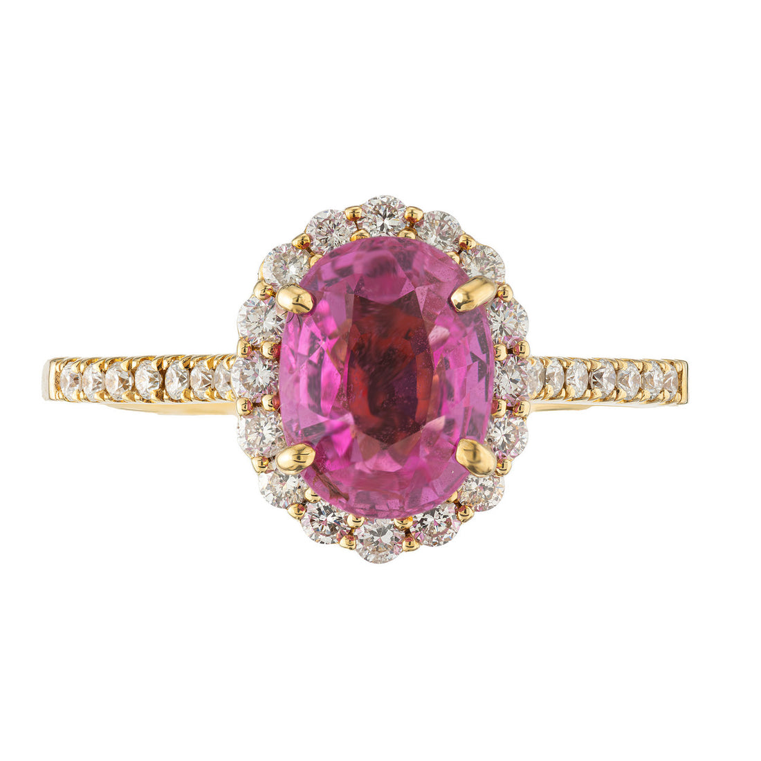GIA Certified 2.41 Carat Pink Sapphire White Diamond Halo Gold Engagement Ring – image 2