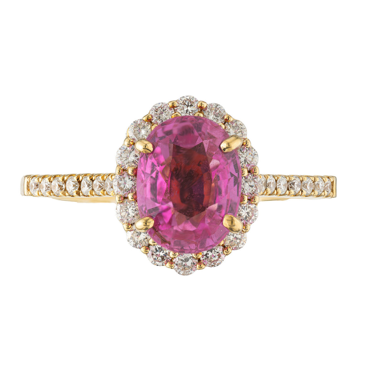 GIA Certified 2.41 Carat Pink Sapphire White Diamond Halo Gold Engagement Ring – image 2