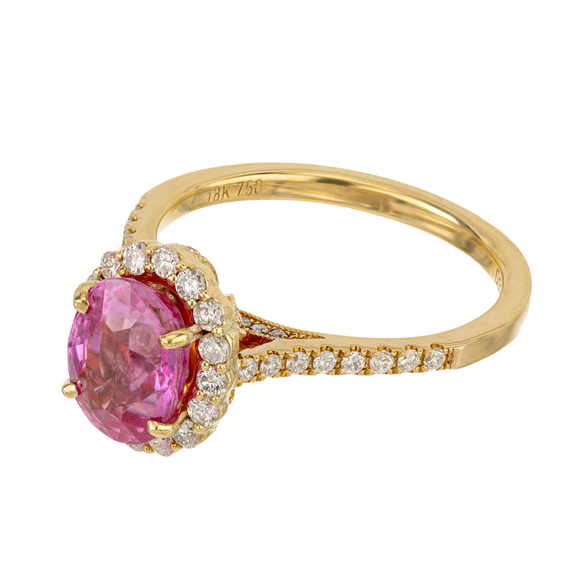 GIA Certified 2.41 Carat Pink Sapphire White Diamond Halo Gold Engagement Ring – image 4