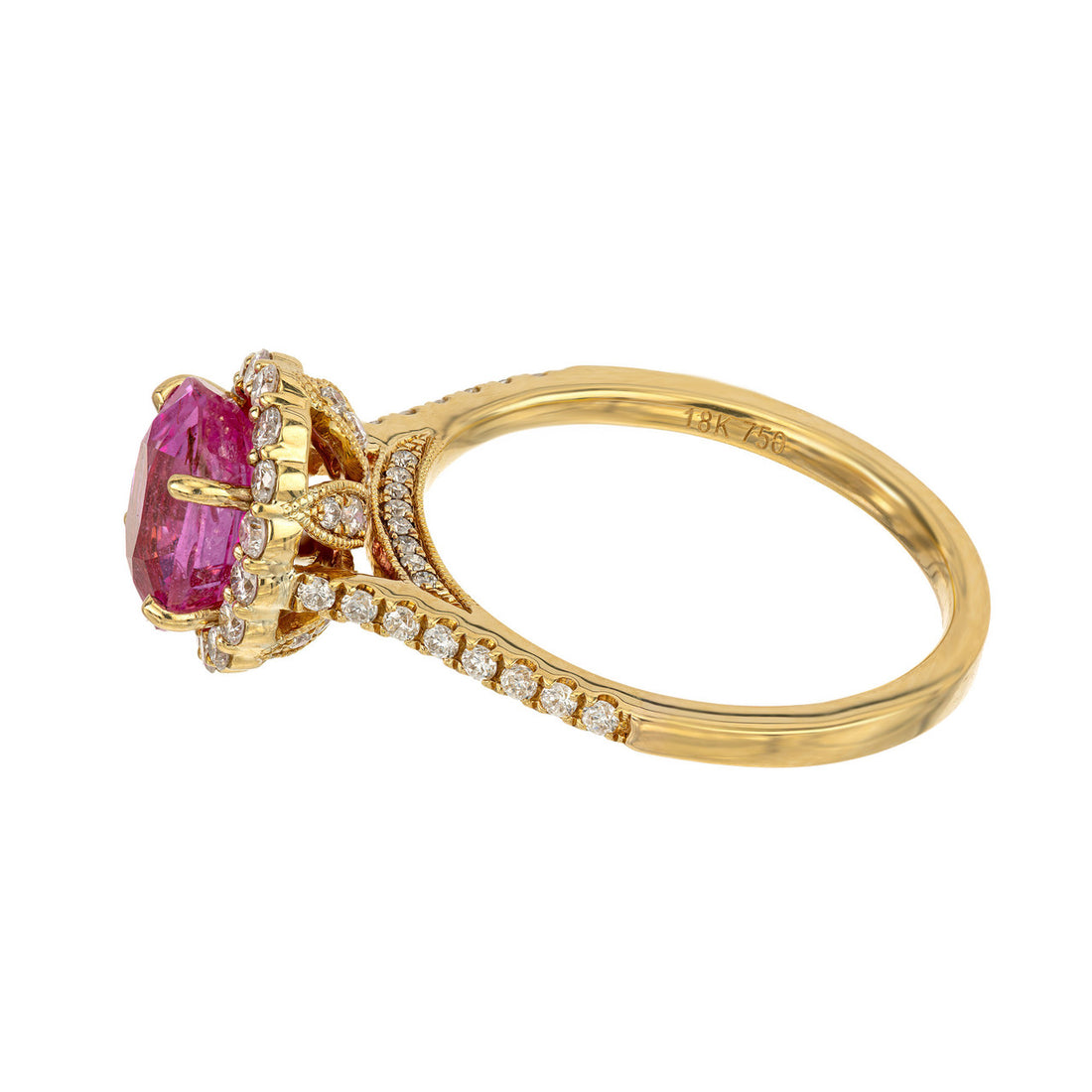 GIA Certified 2.41 Carat Pink Sapphire White Diamond Halo Gold Engagement Ring – image 5